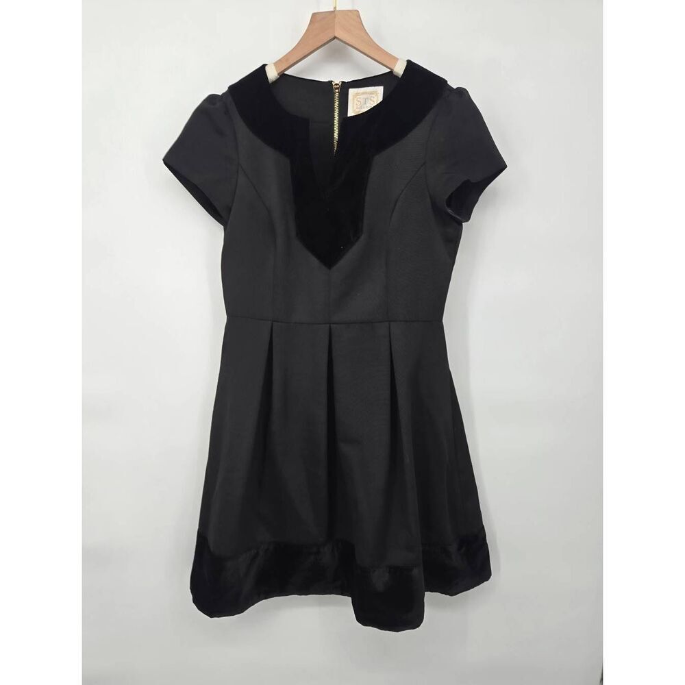 STS Sail to Sable Little Black Dress Size 6 Velvet Trim Skater